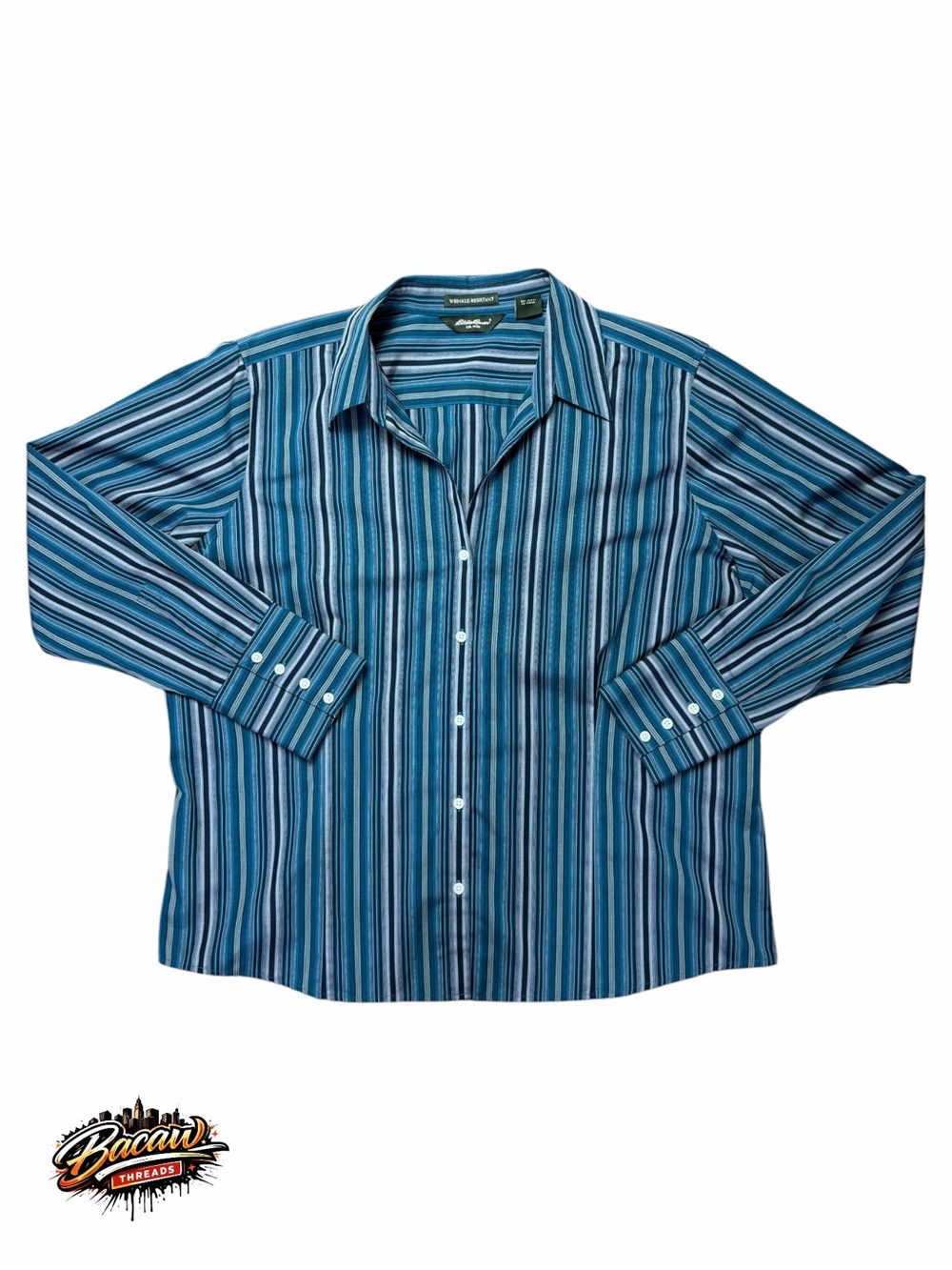 Eddie Bauer Women’s XL Shirt striped wrinkle-resistant long sleeve‎ button-down